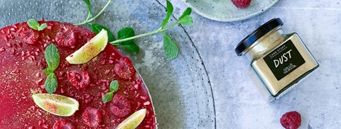 Cheesecake med mynte, lime og hindbærgelé - få opskriften på Plantorama.dk